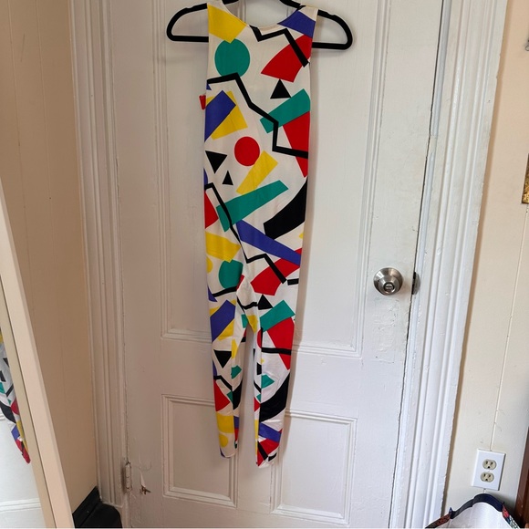 Vintage 90s Stretchy Bright Quirky Graphic Geometric Multicolor Jumpsuit - Picture 12 of 12